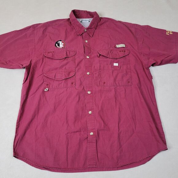 Columbia Mens FSU Seminoles Button Up Shirt Short Sleeve Vented Cotton Size L - Picture 2 of 9
